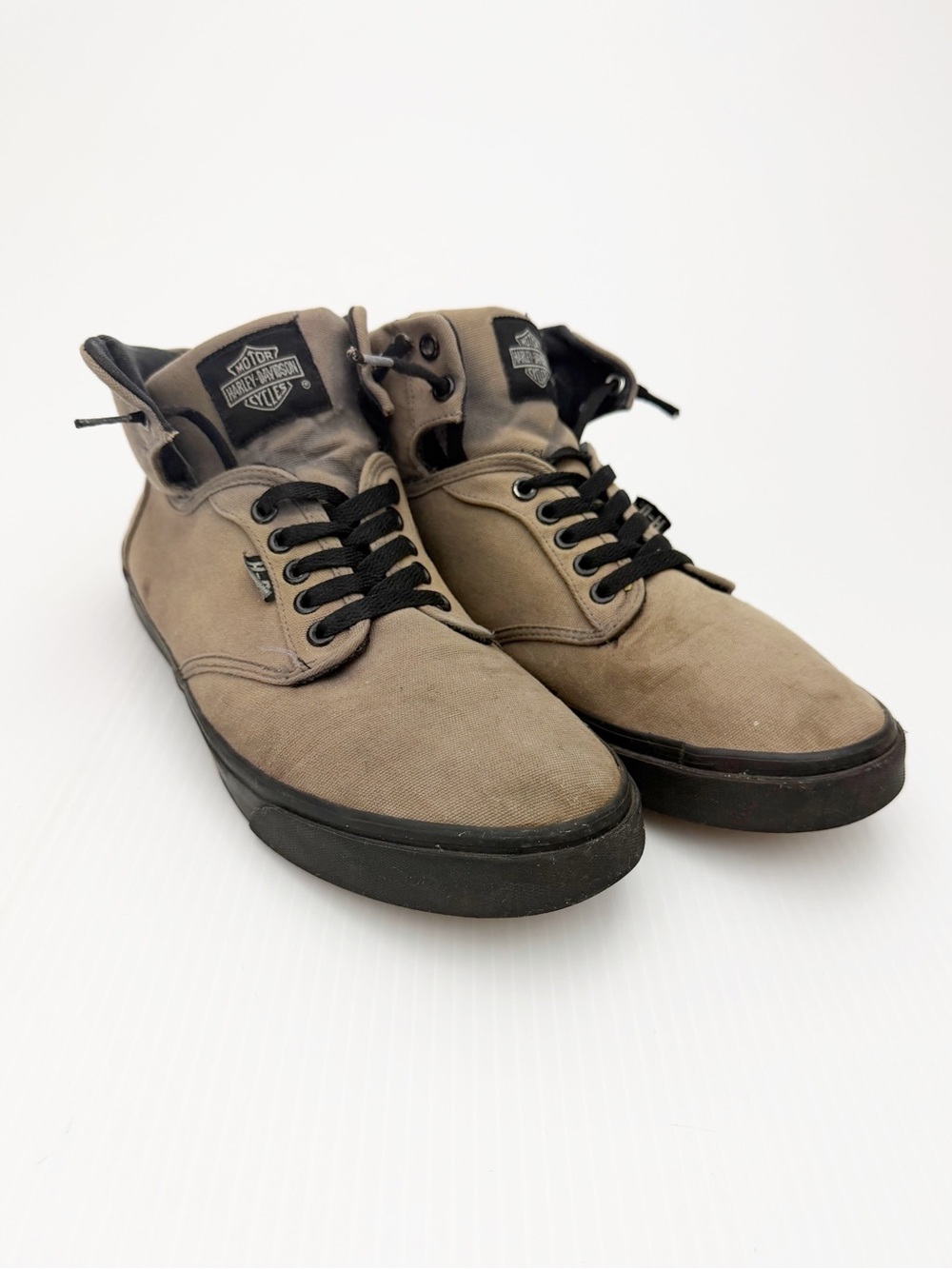 Harley Davidson Wrenford Gray Brown Canvas High Top Skate Sneakers Shoes